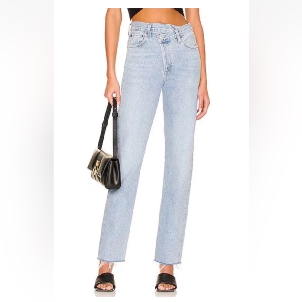 Agolde Criss-Cross Raw-Hem Straight-Leg Jeans, Organic Cotton